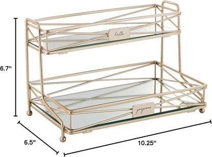 Home Details Satin Gold 2 Tier Vanity Tower (27174-SGOLD)