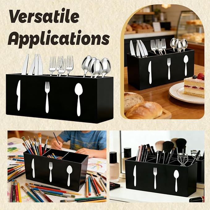 Acrylic Cutlery Storage Organizer Silverware Caddy Utensil Holder Utensil Holder for Party Cutlery Caddy 3 compartment kitchen utensil storage box for Cabinets Indoor and Outdoor Storage