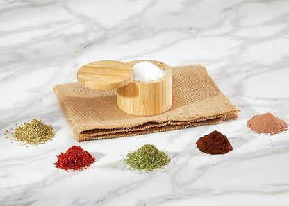 RoyalHouse Bamboo Salt Cellar Bamboo Storage Box with Magnetic Swivel Lid, 6 Ounce Capacity
