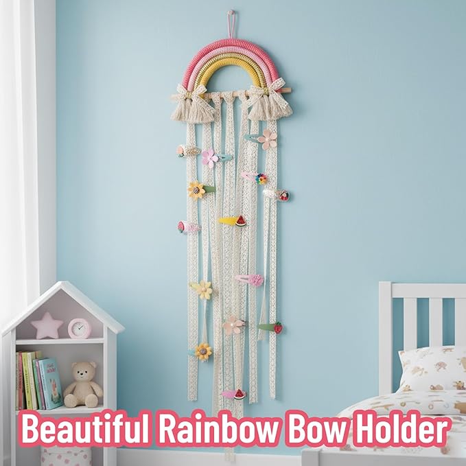 Bow Organizer for Girls, Hairbow Organizers and Claw Clip Organizer, 25x70cm Bow Hanger for Girls Hair Bows, Space-Saving Hair Accessory Storage Solution
