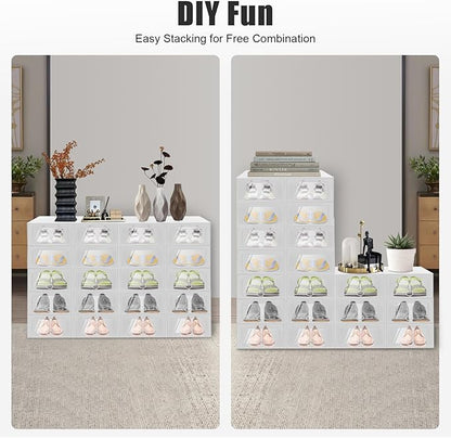 20pcs Stackable Shoe Covers Storage Box, Foldable Plastic Shoe Boxes Drawer Storage Cabinet Organiser Box for Closet Bedroom Bathroom (32.6 * 24 * 14cm)