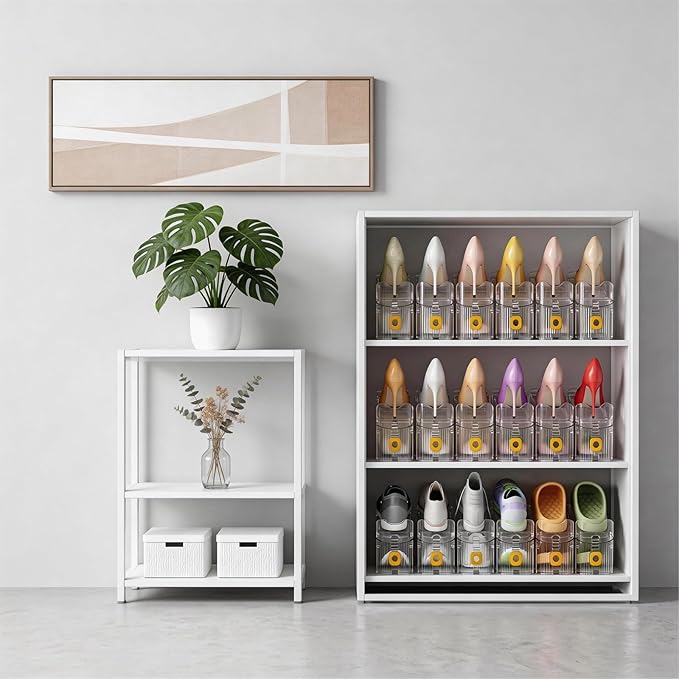 FUSHITON Shoe Organizer for Closet, Stackable Shoe Rack with 3 Adjustable Heights, Double Layer Space Saving Clear Holder for Small Apartment and Dorm Room, 10 Pack