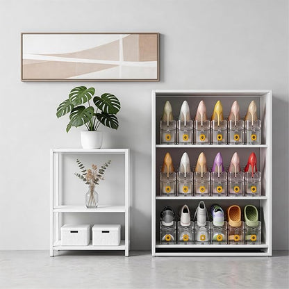 FUSHITON Shoe Organizer for Closet, Stackable Shoe Rack with 3 Adjustable Heights, Double Layer Space Saving Clear Holder for Small Apartment and Dorm Room, 10 Pack