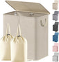 Lifewit Double Laundry Hamper with Lid and Removable Laundry Bags, Large Collapsible 2 Dividers Dirty Clothes Basket with Handles for Bedroom Laundry Room Closet Bathroom College, 144L Beige