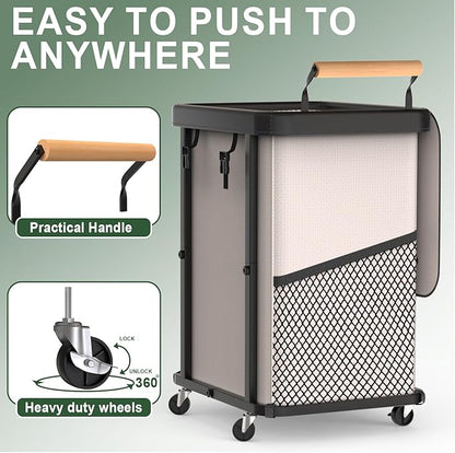 150L (40 Gal) Extra Large Fashion Laundry Basket with Wheels, Rolling Basket Hamper with Handle, Organizer Storage Cart with Sturdy Metal Frame for Laundry Room - White