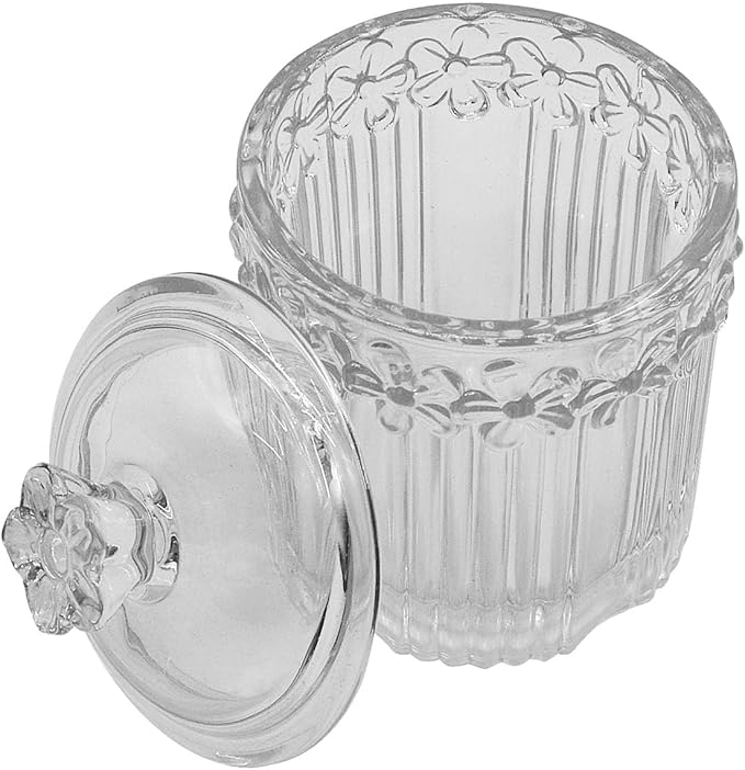 2 Pack Glass Qtip Holder Canisters with Lids , Crystal Clear Apothecary Jars for Cotton Balls, Swabs, Floss, Candy & Makeup Pads , Bathroom Vanity Organizers & Beauty Storage(Clear)
