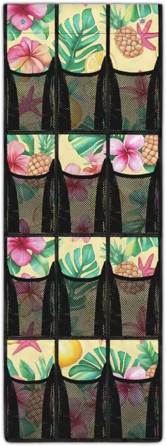 12 Large Mesh Pockets Over the Door Shoe Organizer Tropical Pineapple Lemon Hanging Shoe Rack for Closet Shoe Organizer Door Hanger