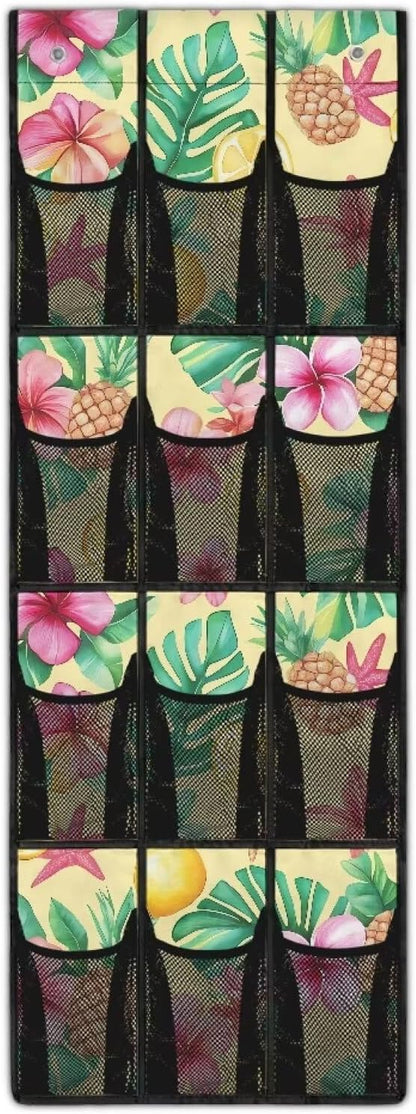 12 Large Mesh Pockets Over the Door Shoe Organizer Tropical Pineapple Lemon Hanging Shoe Rack for Closet Shoe Organizer Door Hanger