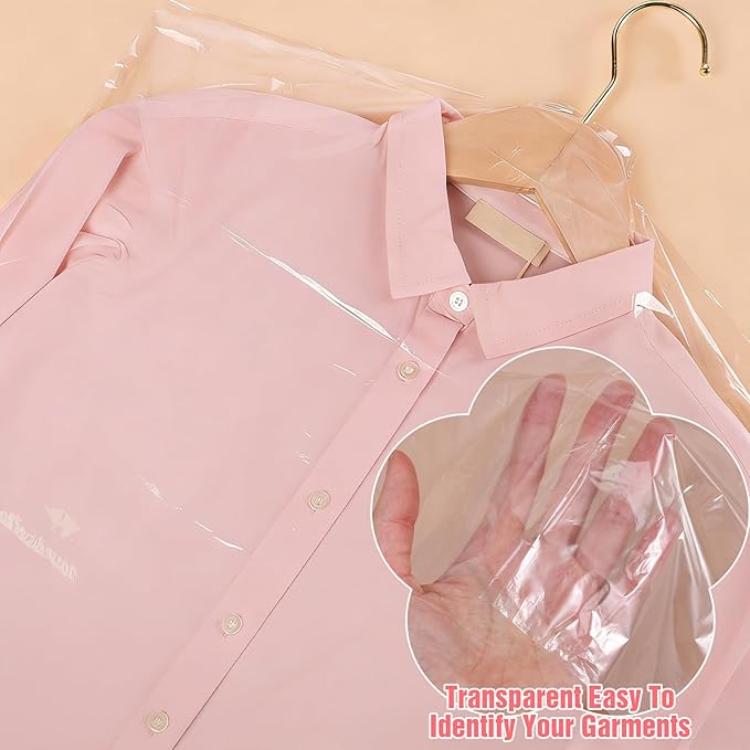 100pcs Plastic Garment Bag dry cleaning bag (35.4 x 23.6 In) clear plastic garment covers for Home Storage, Travel, Moving clear garments bags for hanging clothes,Dresses,Skirt