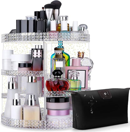 Awenia Makeup Organizer 360-Degree Rotating, Adjustable Makeup Storage, 7 Layers Large Capacity Cosmetic Storage Unit, Fits Different Types of Cosmetics and Accessories, Plus Size with Makeup Bag
