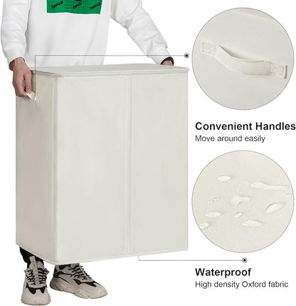 WOWLIVE 180L Double Laundry Hamper with Lid and Removable Laundry Bags, Large Dirty Clothes Hamper 2 section Collapsible Laundry Basket Dorm Room Storage for Bedroom, Bathroom, College,Beige