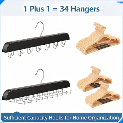 2 Packs Tie Rack & Belt Hanger 2 in 1 Hanger for Closet Organizer Max 42 Belts with 60 Ties Capacity Durable Wooden Tie and Belt Collection Organizer U for Belt and 一 for Tie Racks (Black)
