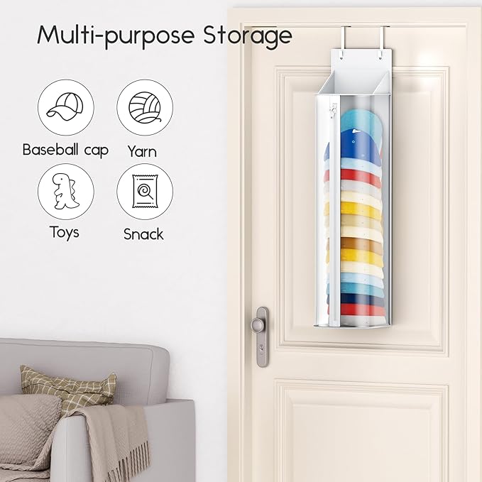 Homsorout Hat Rack for Door and Closet – Large Capacity Hanging Hat Rack Organizer Holds 30-35 Caps, Over the Door Hat Storage Organizer for Bedroom, Entrance or Dorm, 1 Pack, White