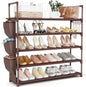 VILICK Shoe Rack for Closet Shoe Organizer Space Saver Storage for 20-25 Pair Shoe Shelf with Hook and Side Pocket Free Standing 5 Tier Shoe Rack Organizer for Entryway,Small Spaces, Brown