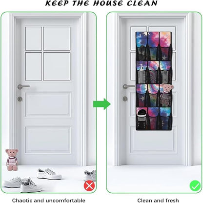 Tie-Dye Star Over Door Shoe Organizer, 12 Multi-Color Mesh Pockets Bohemian Style Hanging Storage for College Dorm & Teen Room Shoes & Accessories