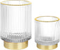 Makeup Brush holder Organizer, Crystal Glass Toothbrush Holders, Striped Make Up Brush Holder for Vanity, Pen Holder for Desk, Vase -White (S+L)