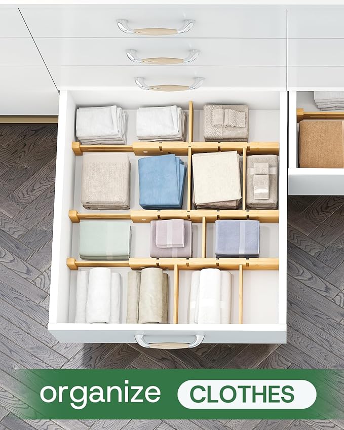 kiplant Kitchen Drawer Dividers - Adjustable Drawer Organizer for Clothes, Kitchen, Closet & Office - 8 Pack with Inserts, 13.8-18.8 Inches, Non-Slip Silicone Ends