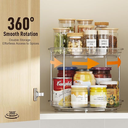 2 Tier Lazy Susan Organizer,10.6 Inches Lazy Susan Turntable for Cabinet,Stackable Turntable Organizer Rotating Spice Rack Organization for Kitchen Countertop,Pantry,Bathroom,Clear