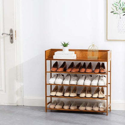 SOBIBO Shoe Rack Organizer, 5 Tier Bamboo Shoe Rack for Entryway, Front Door for Entryway,Closet and Bedroom Storage, Shoe Shelf（Brown）