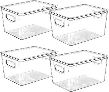 Clear Plastic Storage Bins with Lids, Perfect for Kitchen Organization or Pantry Organization and Storage, Stackable Fridge Organizer Bins, Storage Containers for Organizing, Cabinet Organizers