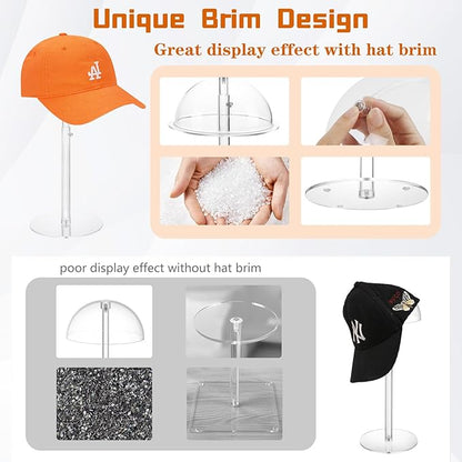 Adjustable Acrylic Hat Display Stand, 8"-16" Clear Domed Baseball Cap Rack, Height Adjustable Cowboy Hats Display, Durable Tabletop Hat Holder and Wig Stand for Closet, Vendors, Counter, Salons