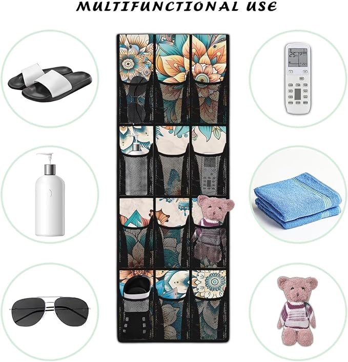 Mandalas Over The Door Shoe Organizer 12 Pockets Over The Door Hanging Organizer for School Butterfly Shoe Holder Hanger Space Saving Wall Hanging Storage