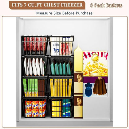 Enhanced Leak-Proof Bottom - Freezer Organizer Bins ，4 Pack Stackable Deep Freezer Organizer Bins for 7 Cu.FT Small Chest Freezer，organization and storage，pantry organizers(4 Pack-black)