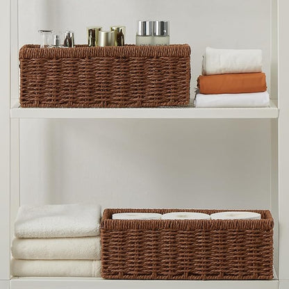 Vagusicc Wicker Storage Basket, Paper Rope Wicker Baskets with Handles, Toilet Paper Basket for Toilet Tank Top, Small Wicke Baskets for Organizing Shelves, 2-Pack, Brown