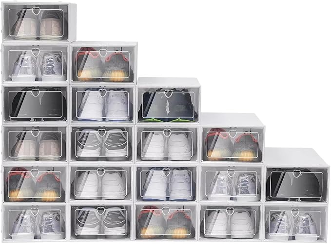 for 20pcs Stackable Shoe Storage Box Plastic Sneaker Display Case Organizer