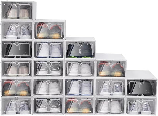 for 20pcs Stackable Shoe Storage Box Plastic Sneaker Display Case Organizer