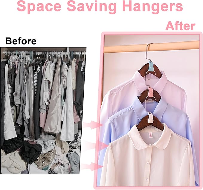 50 PCS Space Saving Hanger - Clothes Hanger Connector Hooks, Stacking Space Saver, Plastic Closet Organizers and Storage Extender for Heavy Duty Hangers Connection (50, Multicolor)