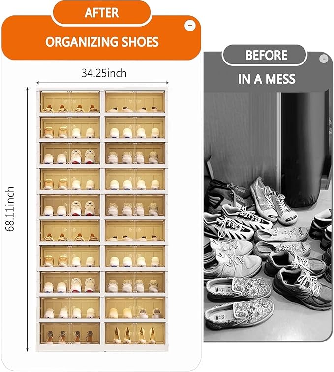 Shoe Rack Storage Cabinet Organizer 10 Tiers 40 Pairs Shoes Box Foldable Stackable Closet Shelf, Entryway, Living Room Large Container with Magnetic Clear Door, Dustproof for Sneakers & Boots
