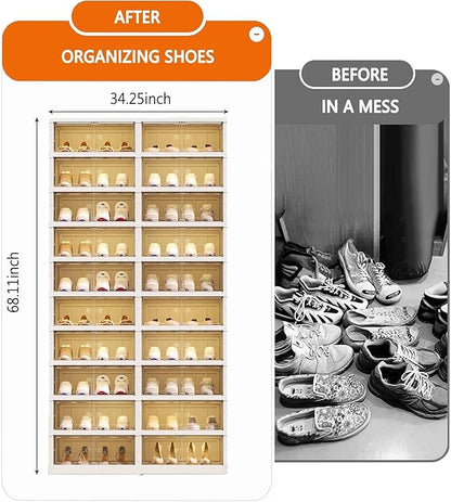 Shoe Rack Storage Cabinet Organizer 10 Tiers 40 Pairs Shoes Box Foldable Stackable Closet Shelf, Entryway, Living Room Large Container with Magnetic Clear Door, Dustproof for Sneakers & Boots