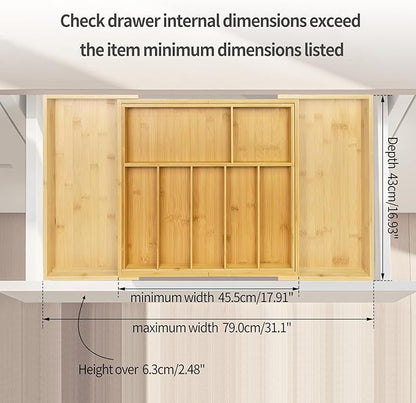 Utoplike Extra Large Kitchen Drawer Organizer, Expandable Bamboo Drawer Holder for Utensils, Silverware, Flatware, 7-9 Slots Cutlery Tray