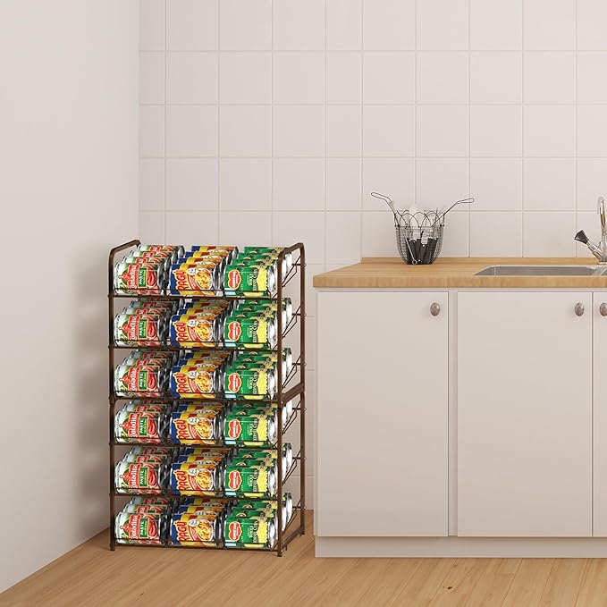 Shinoske Can Organizer for Pantry 2 Pack,3-Tier Stackable Can Organizer 2 in 1 Can Rack,72 Dispenser Holder Canned Food Organizer for Pantry Kitchen Countertop Storage,Brown