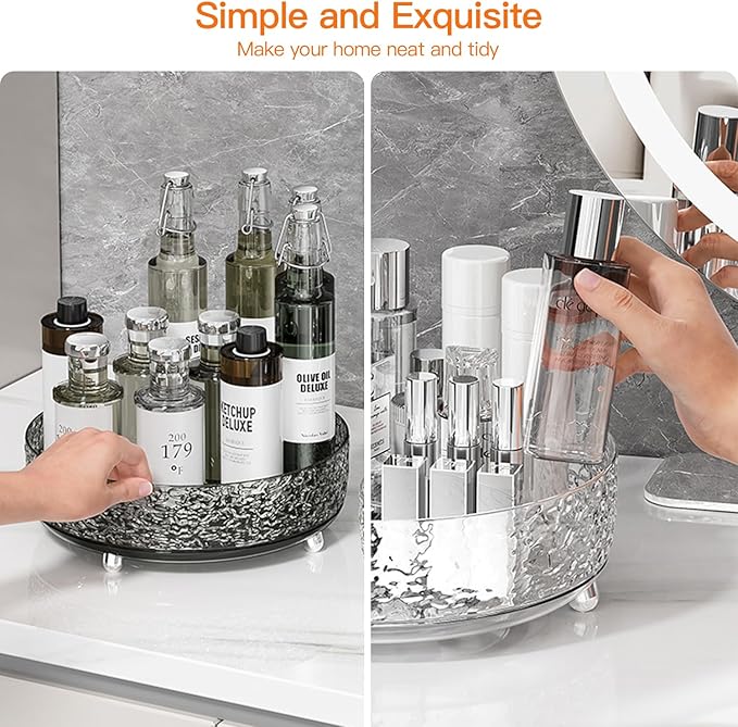 360 Rotating Makeup Organizer, Cosmetics Lazy Susan Spinning Skincare Storage for Vanity, Turntable Perfume Trays for Dresser Bathroom Countertop and Kitchen (Clear)