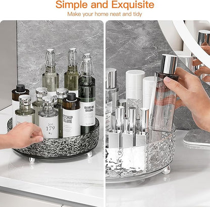 360 Rotating Makeup Organizer, Cosmetics Lazy Susan Spinning Skincare Storage for Vanity, Turntable Perfume Trays for Dresser Bathroom Countertop and Kitchen (Clear)
