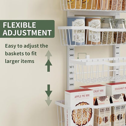 Eastherry Over The Door Organizer，8-Tier Over The Door Pantry Organizer with Adjustable Baskets，Metal Hanging Pantry Organizers and Storage for Kitchen, Back of Door Seasoning Rack (White)