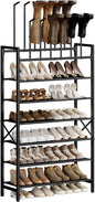 Free Standing Shoe Racks, 8-Tier Boot Rack Organizer for Tall Boots, Sneakers, High-Heel, Black Metal Shoe Storage for Dorm Room, Closet, Entryway, Hallway, Black, Holds 6 Pairs