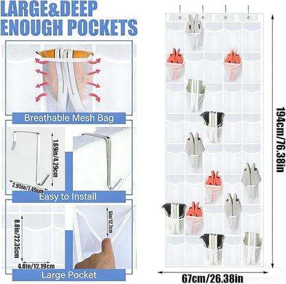 Shoe Rack for Door - 40-Pocket Mesh Foldable,Large Capacity Shoe Holder for Door,for Bedroom Living Room Bathroom Entryway Sneaker Slippers Toiletries Bottles Crafts Toys