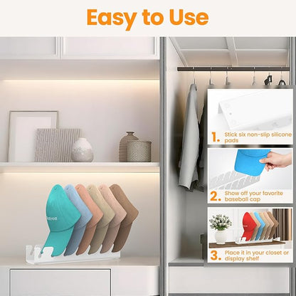 Nicetree Hat Organizer for Baseball Caps, 2 Pcs No Install Acrylic Hat Racks for 14 Baseball Caps Storage, Hat Stand for Caps Display and Organizer for Dresser, Bedroom, Closet, Office