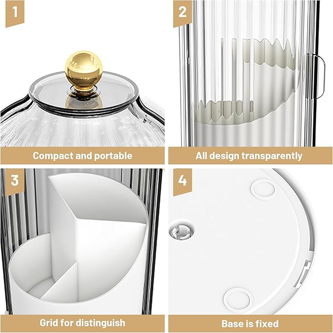1PCS Makeup Brush Holder Organizer with Clear Lid 360 Rotating Sliding Opening Dustproof Brushes Container for Vanity