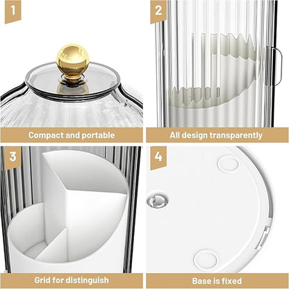 1PCS Makeup Brush Holder Organizer with Clear Lid 360 Rotating Sliding Opening Dustproof Brushes Container for Vanity