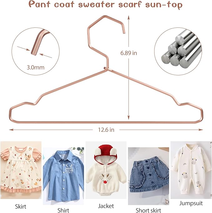 VWV Aluminum Hangers, 20 Pack Baby Hangers，12.6 Inch Children Baby Hanger, Sturdy Metal Children Clothes Hangers for Wardrobe, Space-Saving Toddler Hanger