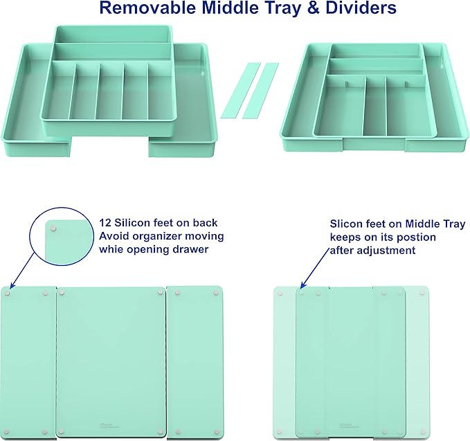 Simple Houseware Expandable Kitchen Drawer Flatware Organizer, Turquoise