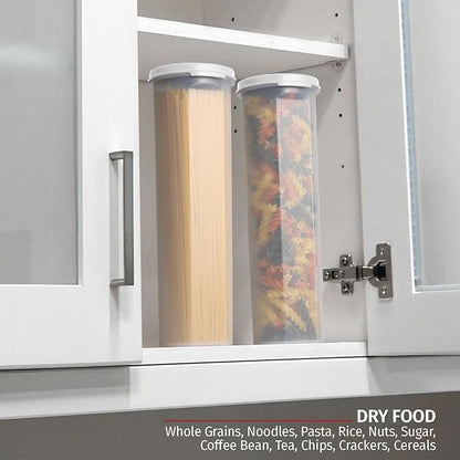 Tall Clear Spaghetti Pasta Container Storage With Lid.Multi-Purpose Kitchen Pantry Organization And Food Storage For Noodles Beans Straws - Airtight Leakproof Spaghetti Keeper BPA Free 37 oz.