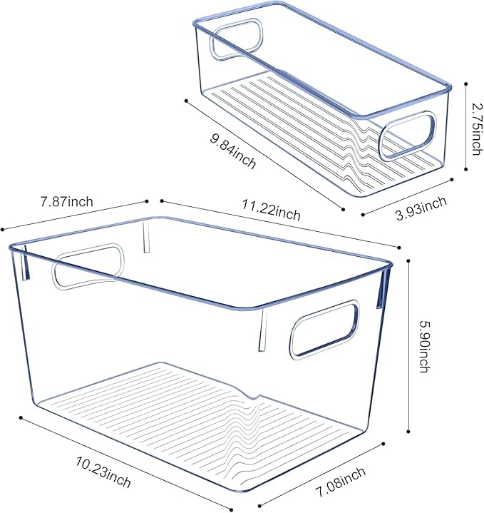 Set of 8 pantry organizers and storage, Clear Plastic Storage Bins for Kitchen Organization, Freezer Storage, Home Edit Containers