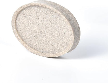 IMEEA Oval Resin Soap Dish for Bathroom Sink Stone-Look Soap Tray Holder for Bar Soap, Sponge or Shampoo Bar (Beige)