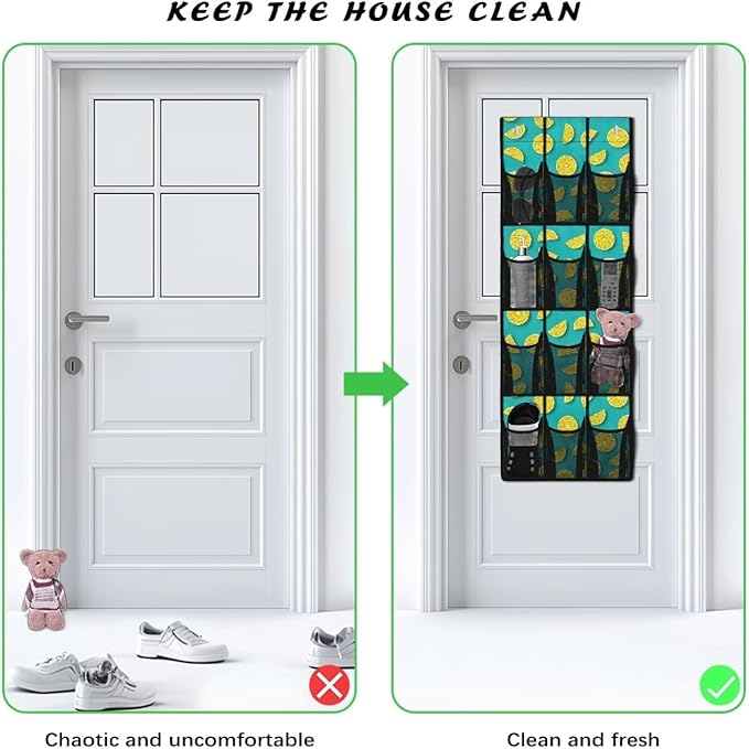 Orange Over the Door Shoe Organizer,Shoe Organizer Door Hanger with 12 Mesh Large Pockets,Space Saver,Unique Print
