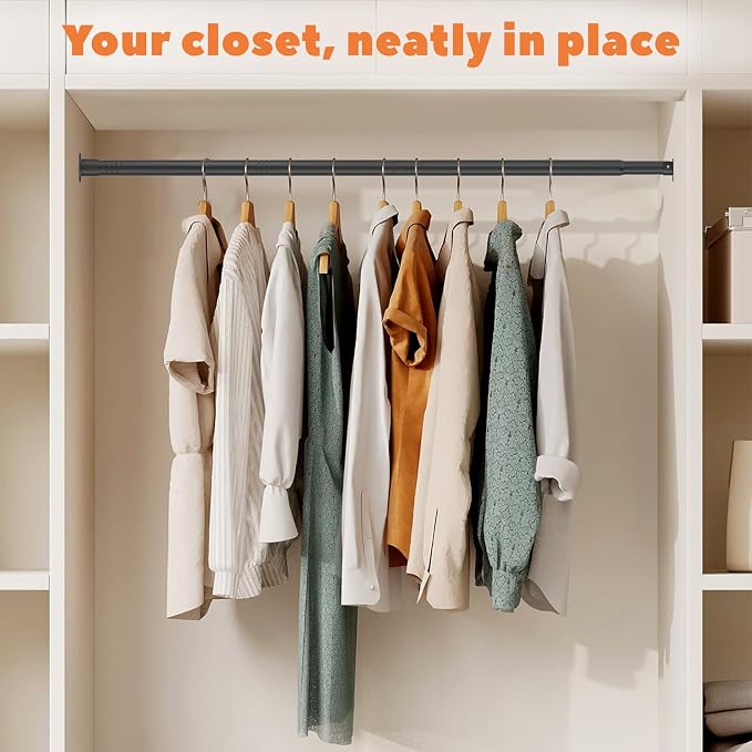 Short Closet Rod 17-39 Inches, Adjustable Heavy Duty Black Metal Closet Rods for Hanging Clothes, 1.3 Inch Diameter with Wall Brackets for Wardrobes, Laundry Room, RV